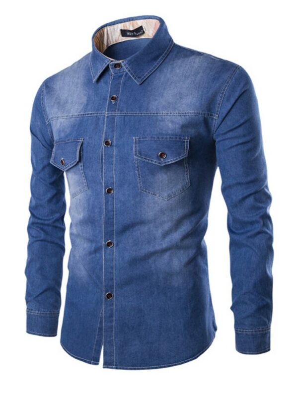 Ericdress Pocket Patched Denim Men's Shirt