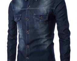 Ericdress Pocket Patched Denim Men’s Shirt