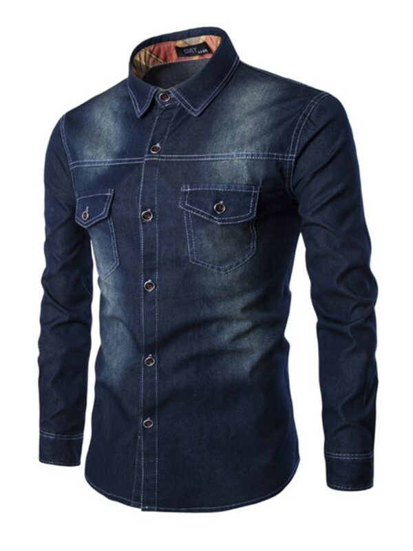 Ericdress Pocket Patched Denim Men's Shirt