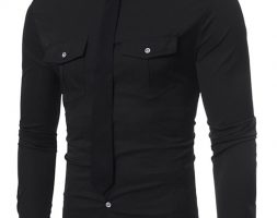 Ericdress Pocket Tie Decorated Unique Slim Men’s Shirt