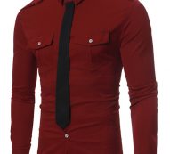 Ericdress Pocket Tie Decorated Unique Slim Men’s Shirt