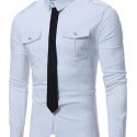 Ericdress Pocket Tie Decorated Unique Slim Men’s Shirt