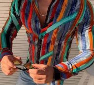 Ericdress Print Casual Lapel Slim Single-Breasted Men’s Shirt