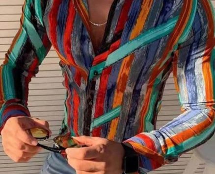 Ericdress Print Casual Lapel Slim Single-Breasted Men’s Shirt