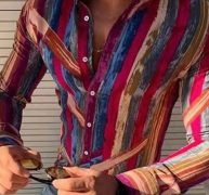 Ericdress Print Casual Lapel Slim Single-Breasted Men’s Shirt