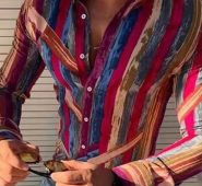 Ericdress Print Casual Lapel Slim Single-Breasted Men’s Shirt