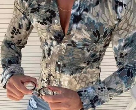 Ericdress Print European Color Block Slim Men’s Shirt