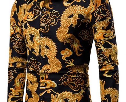 Ericdress Print European Lapel Single-Breasted Men’s Shirt