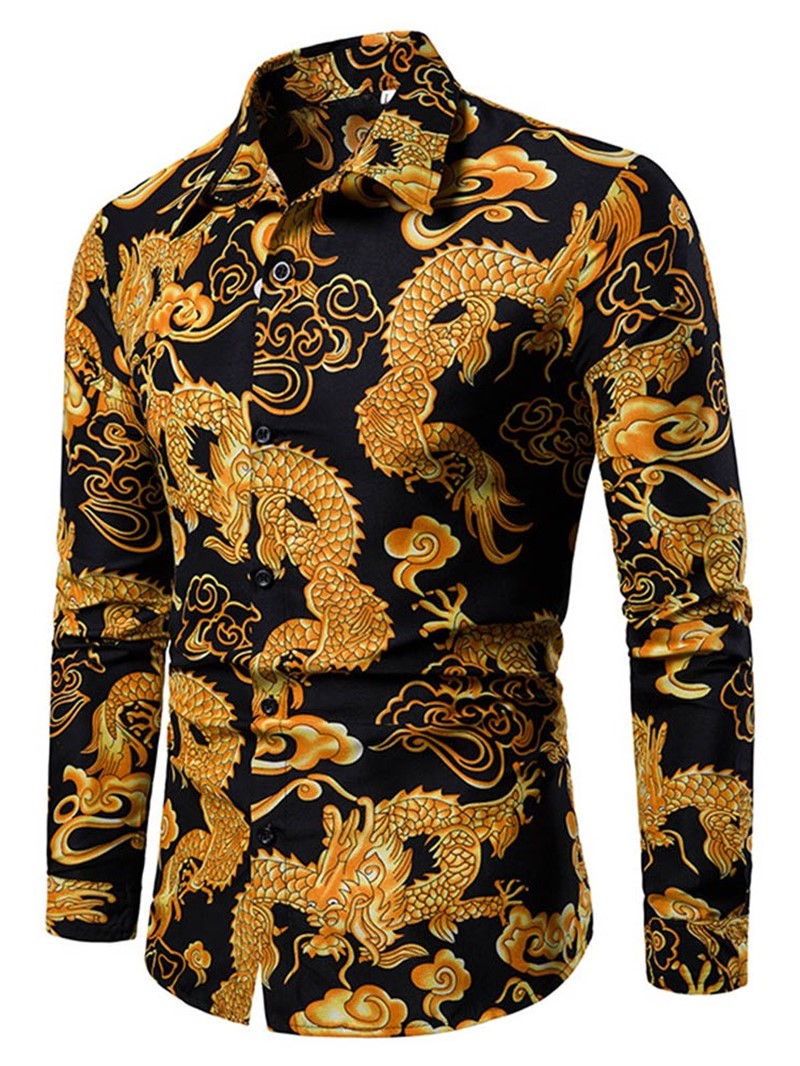 Ericdress Print European Lapel Single-Breasted Men's Shirt