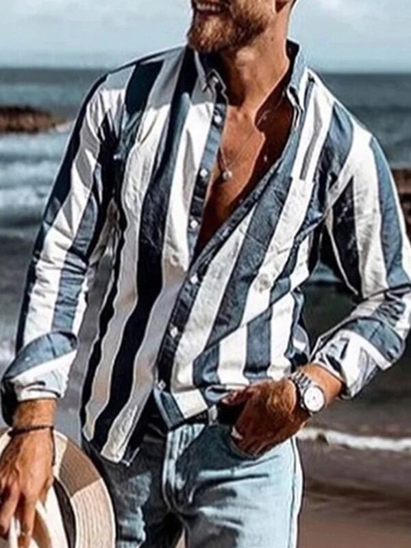 Ericdress Print European Stripe Single-Breasted Fall Men's Shirt