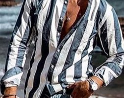 Ericdress Print European Stripe Single-Breasted Fall Men’s Shirt