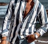 Ericdress Print European Stripe Single-Breasted Fall Men’s Shirt