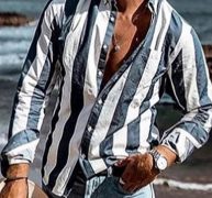 Ericdress Print European Stripe Single-Breasted Fall Men’s Shirt