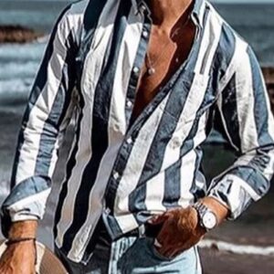 Ericdress Print European Stripe Single-Breasted Fall Men's Shirt