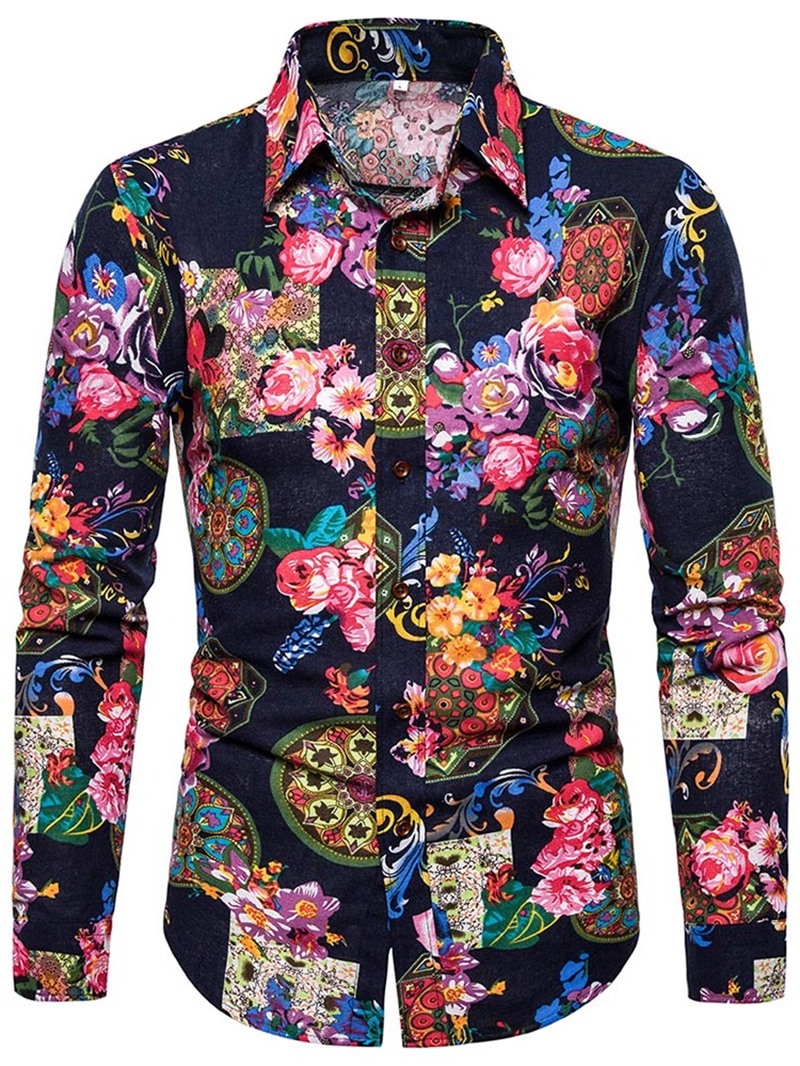 Ericdress Print Floral Lapel Men's Shirt