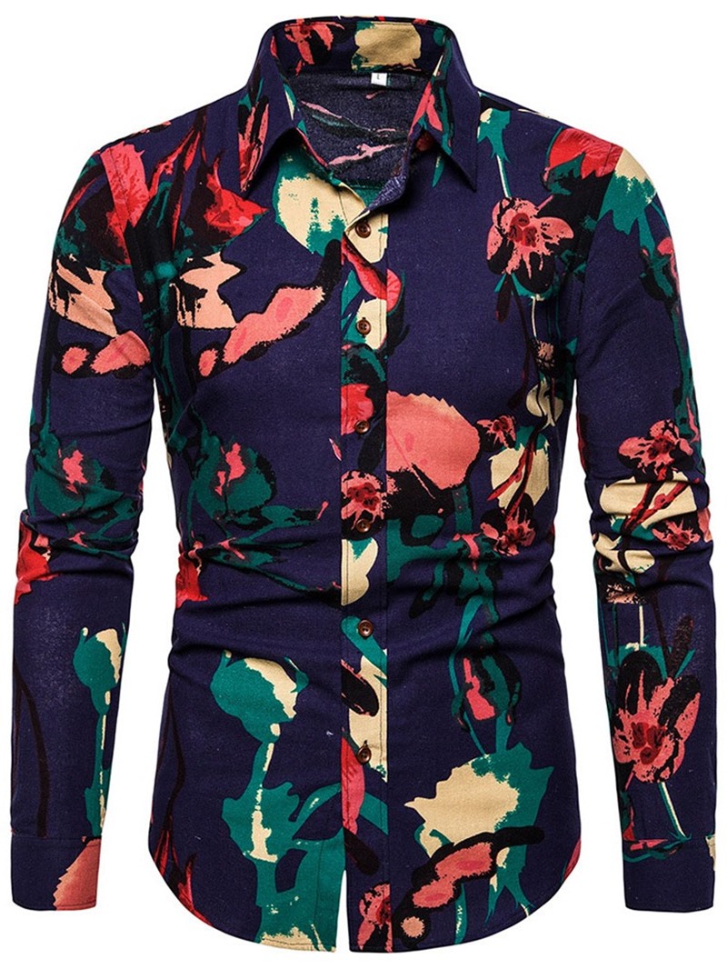 Ericdress Print Floral Lapel Single-Breasted Spring Men's Shirt