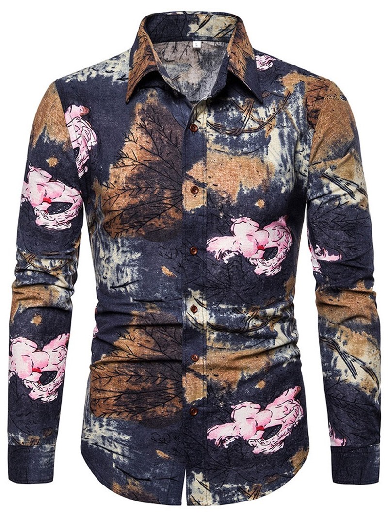 Ericdress Print Floral Lapel Single-Breasted Spring Men's Shirt