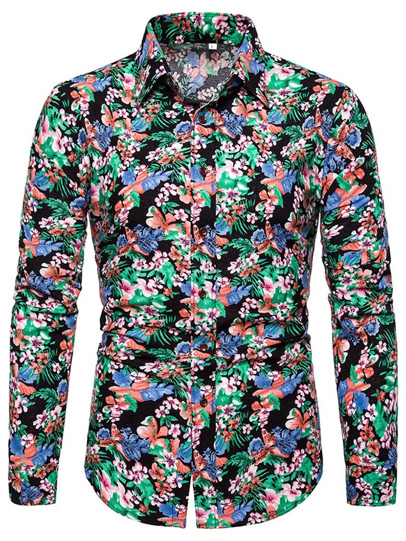 Ericdress Print Floral Lapel Single-Breasted Spring Men's Shirt