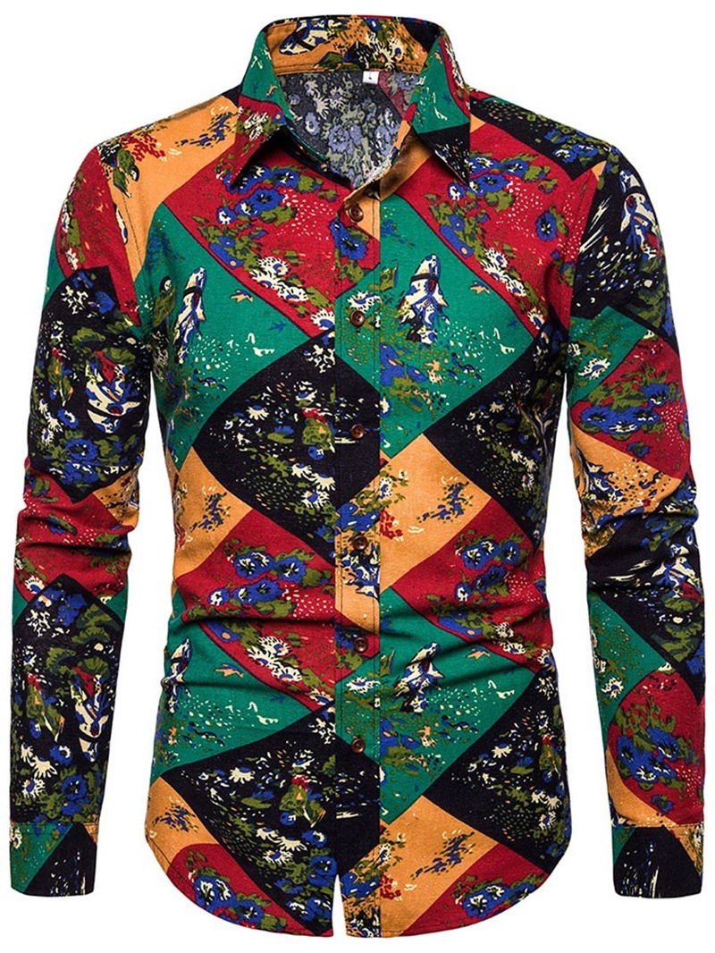 Ericdress Print Floral Lapel Single-Breasted Spring Men's Shirt