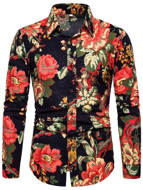 Ericdress Print Floral Lapel Single-Breasted Spring Men's Shirt