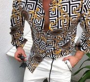 Ericdress Print Plaid Square Neck Loose Men’s Shirt