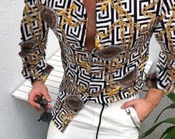 Ericdress Print Plaid Square Neck Loose Men’s Shirt