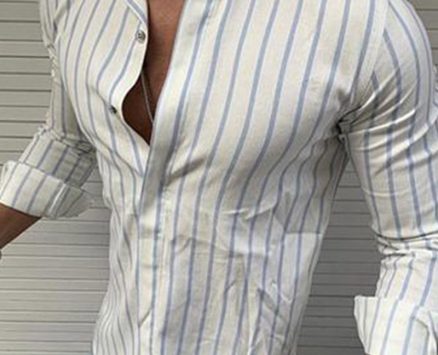 Ericdress Print Stand Collar European Slim Single-Breasted Men’s Shirt