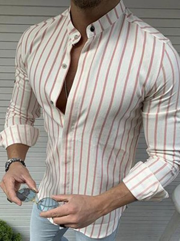 Ericdress Print Stand Collar European Slim Single-Breasted Men's Shirt