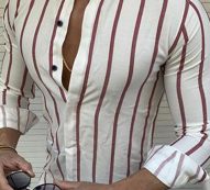 Ericdress Print Stand Collar European Slim Single-Breasted Men’s Shirt