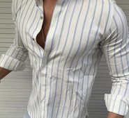 Ericdress Print Stand Collar European Slim Single-Breasted Men’s Shirt