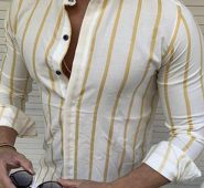 Ericdress Print Stand Collar European Slim Single-Breasted Men’s Shirt