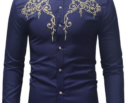 Ericdress Stand Collar Color Block Casual Slim Single-Breasted Men’s Shirt