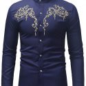 Ericdress Stand Collar Color Block Casual Slim Single-Breasted Men’s Shirt