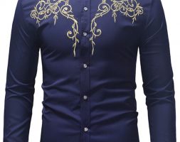 Ericdress Stand Collar Color Block Casual Slim Single-Breasted Men’s Shirt