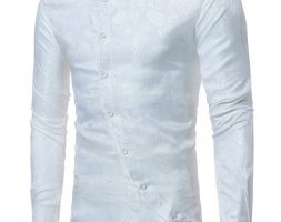 Ericdress Stand Collar Irregular Print Slim Men’s Shirt