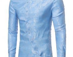 Ericdress Stand Collar Irregular Print Slim Men’s Shirt