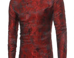 Ericdress Stand Collar Irregular Print Slim Men’s Shirt