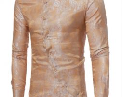 Ericdress Stand Collar Irregular Print Slim Men’s Shirt