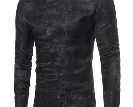 Ericdress Stand Collar Irregular Print Slim Men’s Shirt