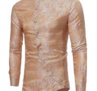 Ericdress Stand Collar Irregular Print Slim Men’s Shirt