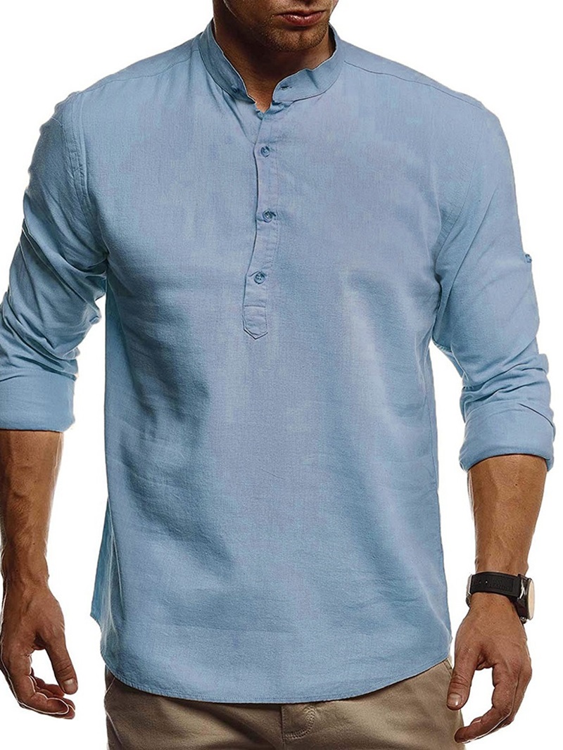 Ericdress Stand Collar Plain Casual Slim Men's Shirt