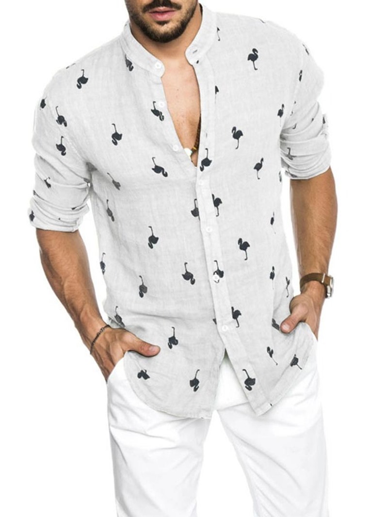 Ericdress Stand Collar Print Animal Loose Single-Breasted Men's Shirt