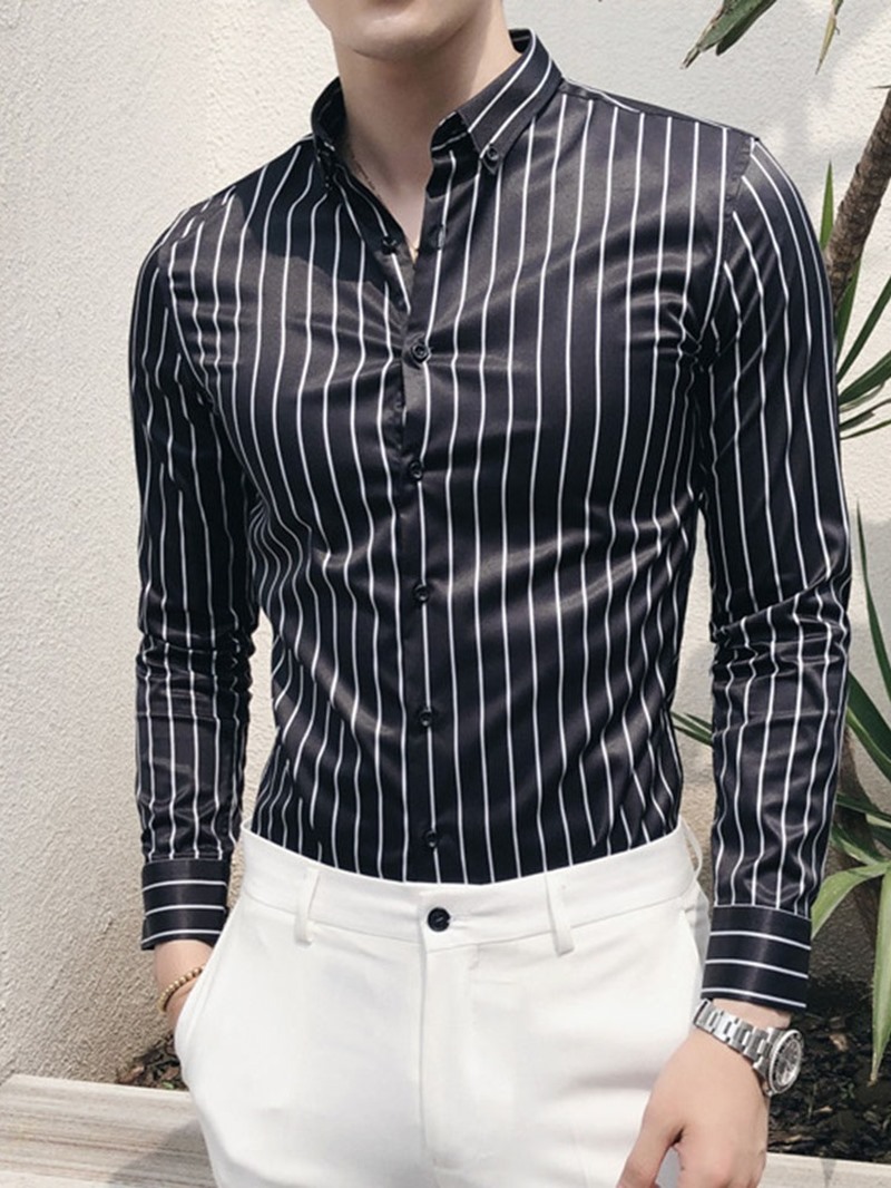 Ericdress Stripe Lapel Korean Slim Single-Breasted Men's Shirt