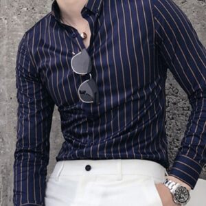 Ericdress Stripe Lapel Korean Slim Single-Breasted Men's Shirt