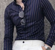 Ericdress Stripe Lapel Korean Slim Single-Breasted Men’s Shirt