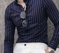Ericdress Stripe Lapel Korean Slim Single-Breasted Men’s Shirt