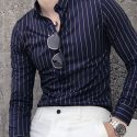 Ericdress Stripe Lapel Korean Slim Single-Breasted Men’s Shirt