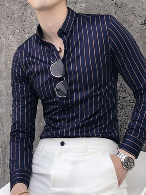 Ericdress Stripe Lapel Korean Slim Single-Breasted Men's Shirt