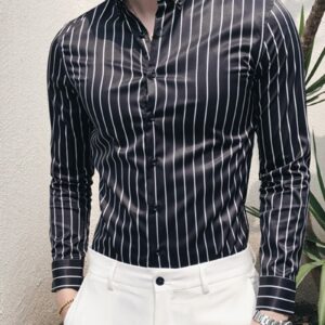 Ericdress Stripe Lapel Korean Slim Single-Breasted Men's Shirt