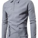 Ericdress Stripe Pocket Men’s Shirt